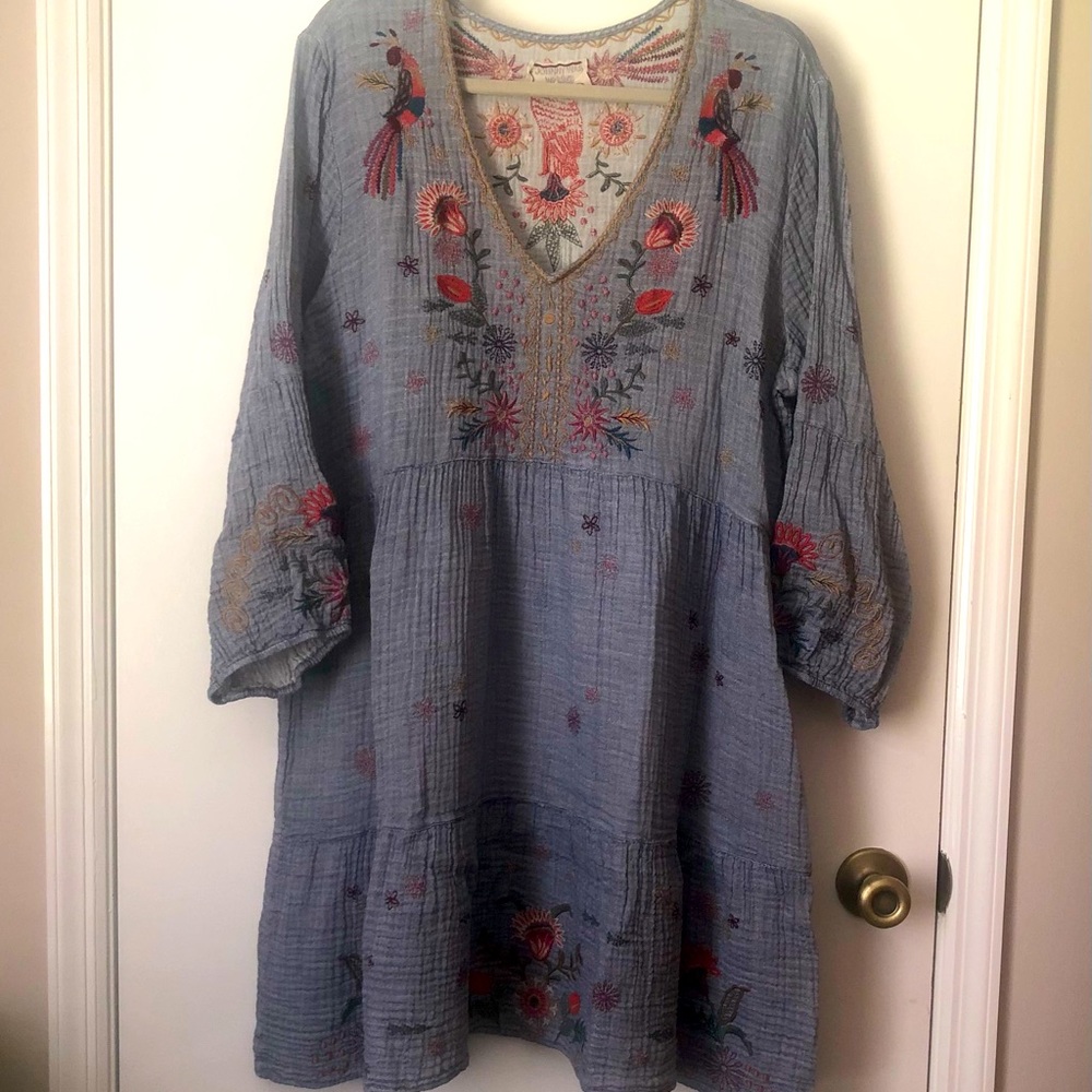 JOHNNY WAS Workshop Lucy Embroidered Easy Tiered Dress Size XXL